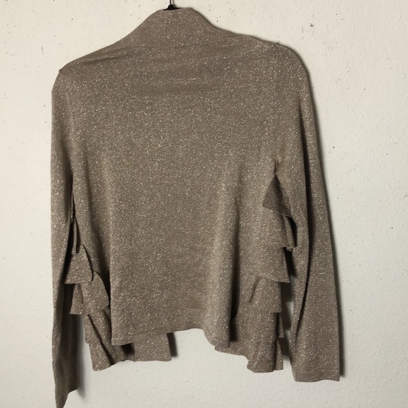 Kenneth Cole Sparkle Gold ruffled Knit cardigan sweater top- Size Small - Picture 7 of 7